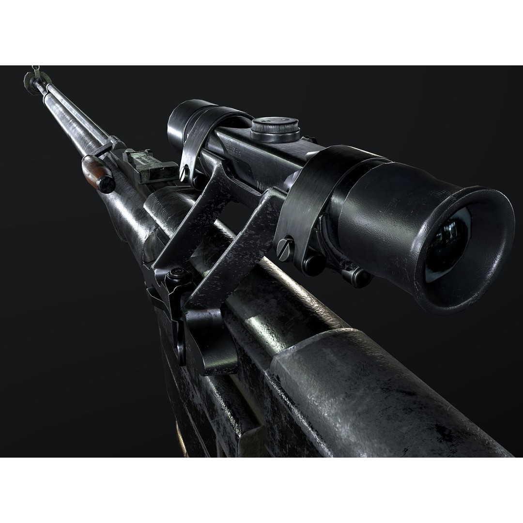PTRS-41 Anti-Tank Rifle 3D Model – Low Poly Game Asset, FBX, PBR - View 12