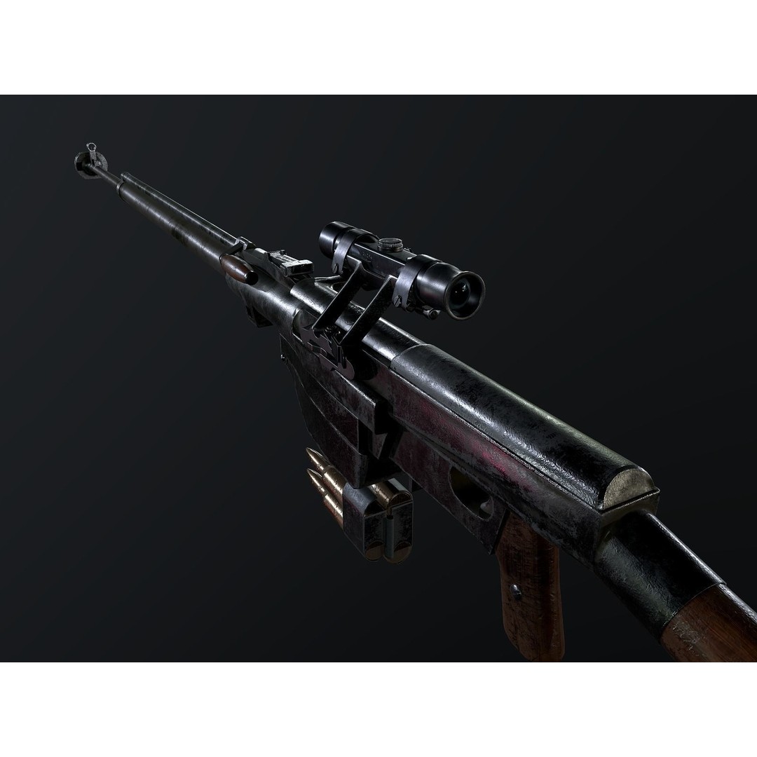 PTRS-41 Anti-Tank Rifle 3D Model – Low Poly Game Asset, FBX, PBR - View 3