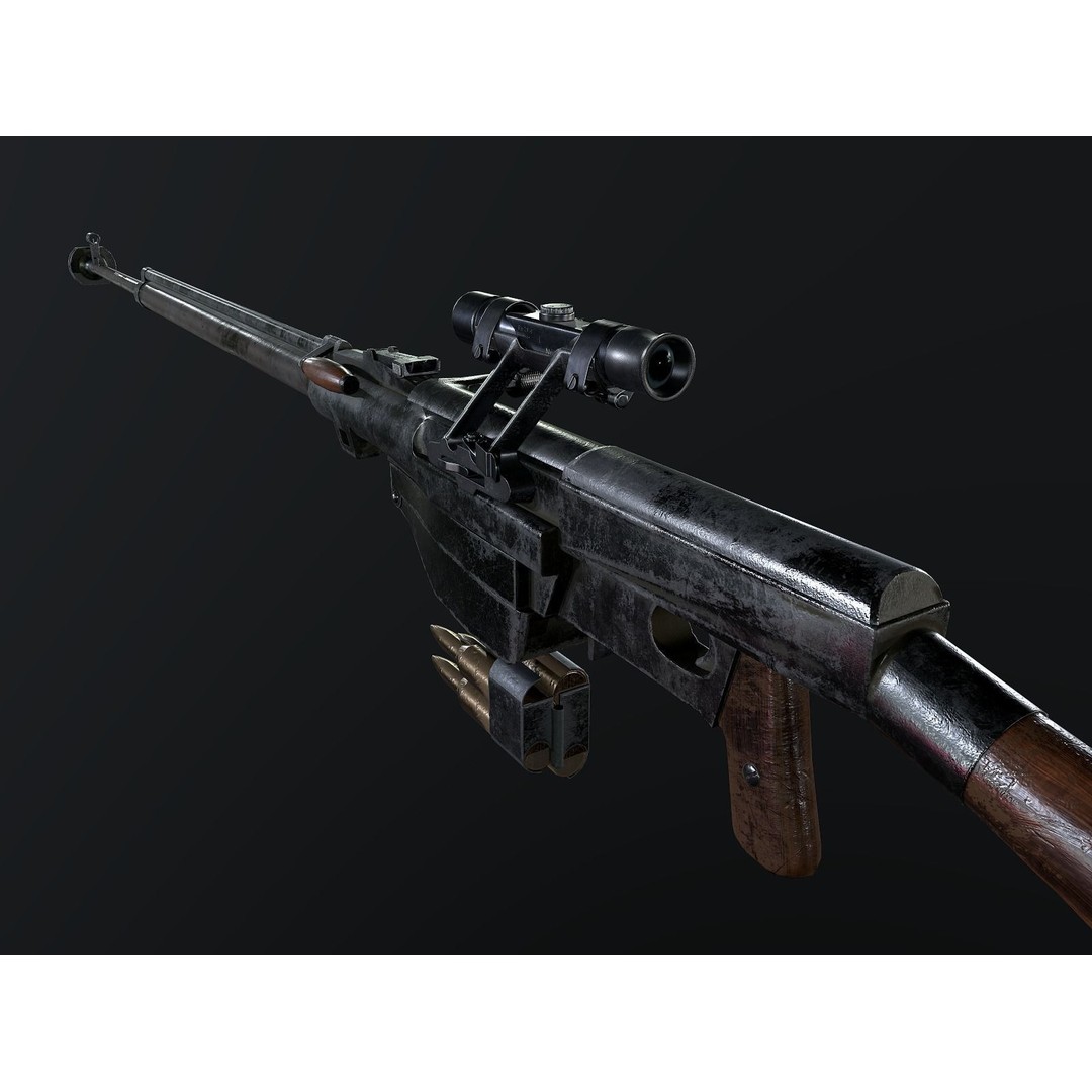 PTRS-41 Anti-Tank Rifle 3D Model – Low Poly Game Asset, FBX, PBR - View 4