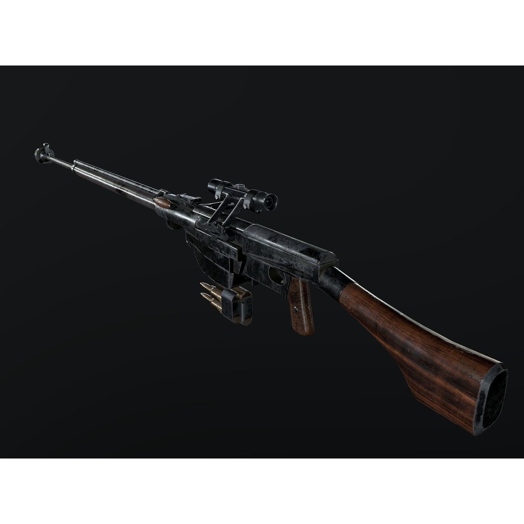 PTRS-41 Anti-Tank Rifle 3D Model – Low Poly Game Asset, FBX, PBR - View 5