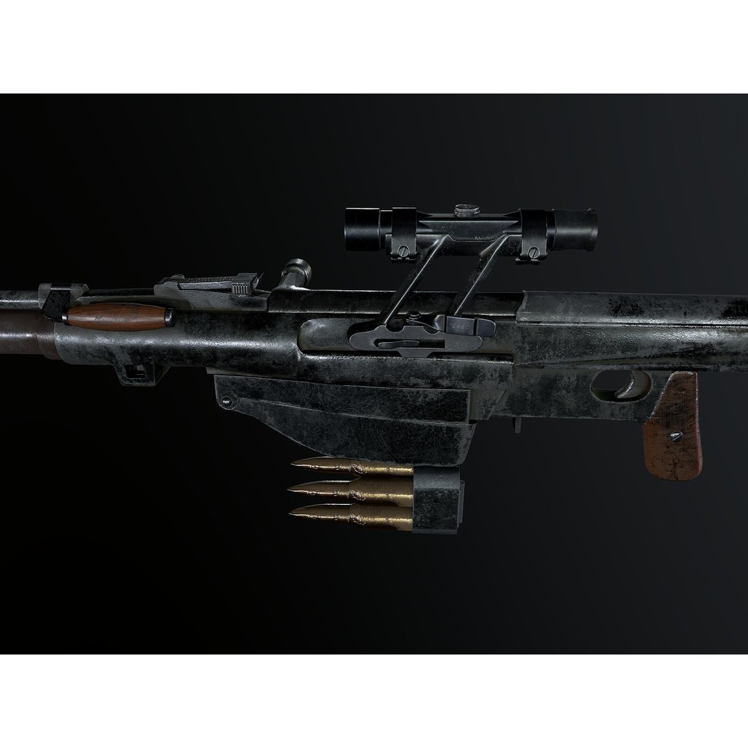 PTRS-41 Anti-Tank Rifle 3D Model – Low Poly Game Asset, FBX, PBR - View 7