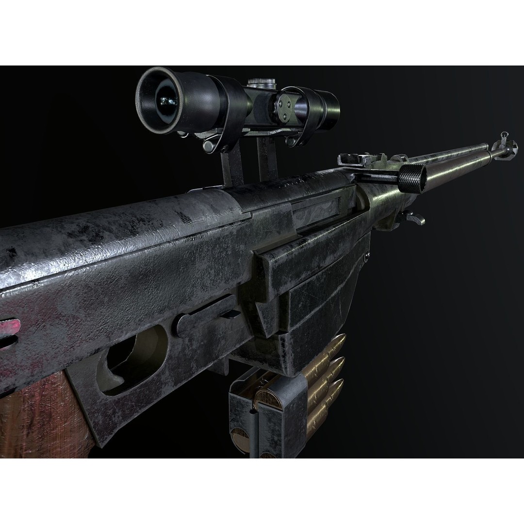 PTRS-41 Anti-Tank Rifle 3D Model – Low Poly Game Asset, FBX, PBR - View 9