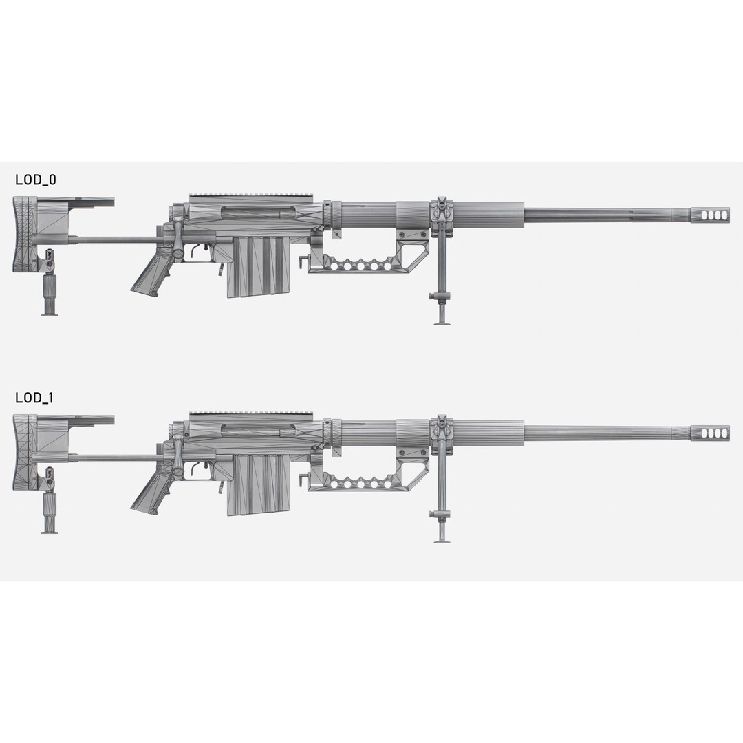 CheyTac M200 Intervention Sniper Rifle 3D Model – Low Poly Game Asset, FBX - View 36