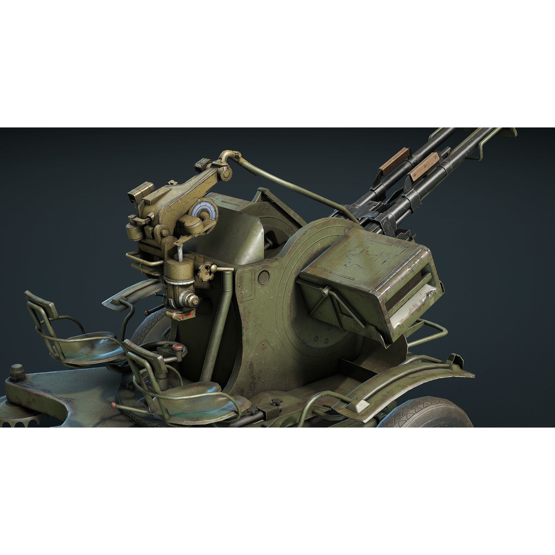 ZU-23-2 Anti-Aircraft Cannon 3D Model – Low Poly Game Asset, FBX - View 10
