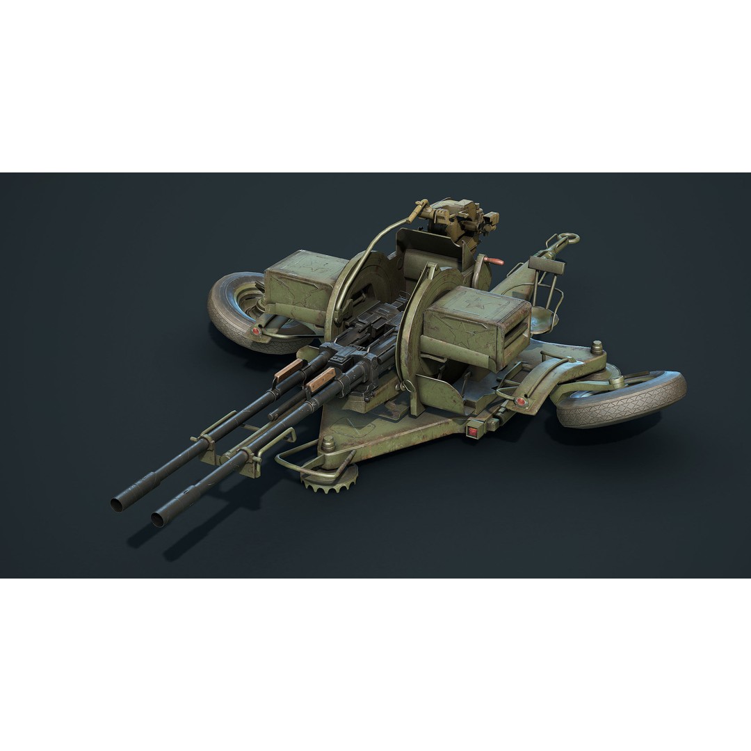 ZU-23-2 Anti-Aircraft Cannon 3D Model – Low Poly Game Asset, FBX - View 11