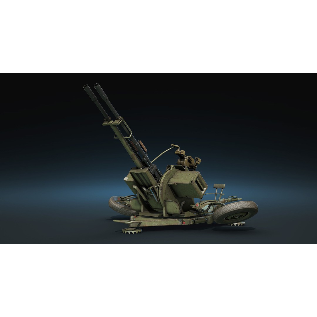 ZU-23-2 Anti-Aircraft Cannon 3D Model – Low Poly Game Asset, FBX - View 13