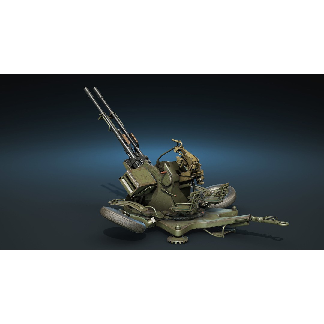 ZU-23-2 Anti-Aircraft Cannon 3D Model – Low Poly Game Asset, FBX - View 14