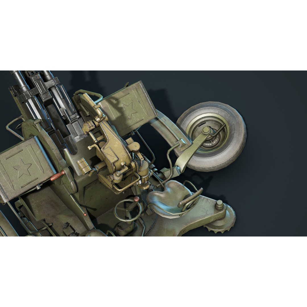 ZU-23-2 Anti-Aircraft Cannon 3D Model – Low Poly Game Asset, FBX - View 15
