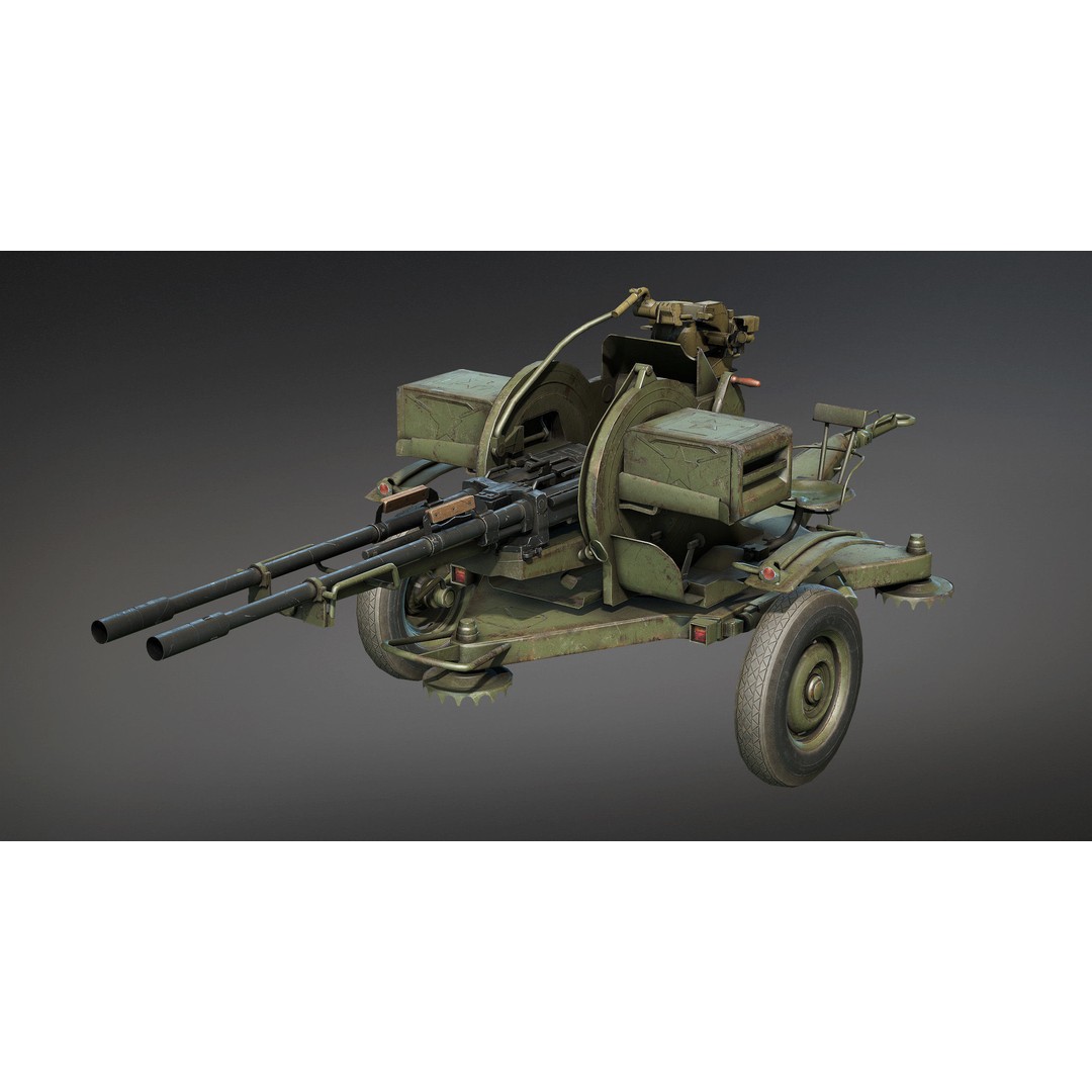ZU-23-2 Anti-Aircraft Cannon 3D Model – Low Poly Game Asset, FBX - View 16