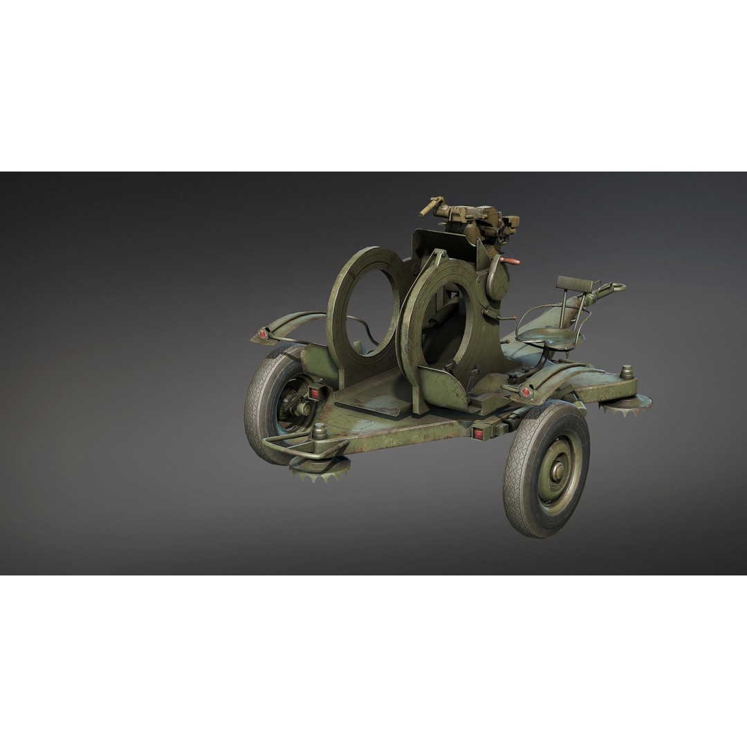 ZU-23-2 Anti-Aircraft Cannon 3D Model – Low Poly Game Asset, FBX - View 17