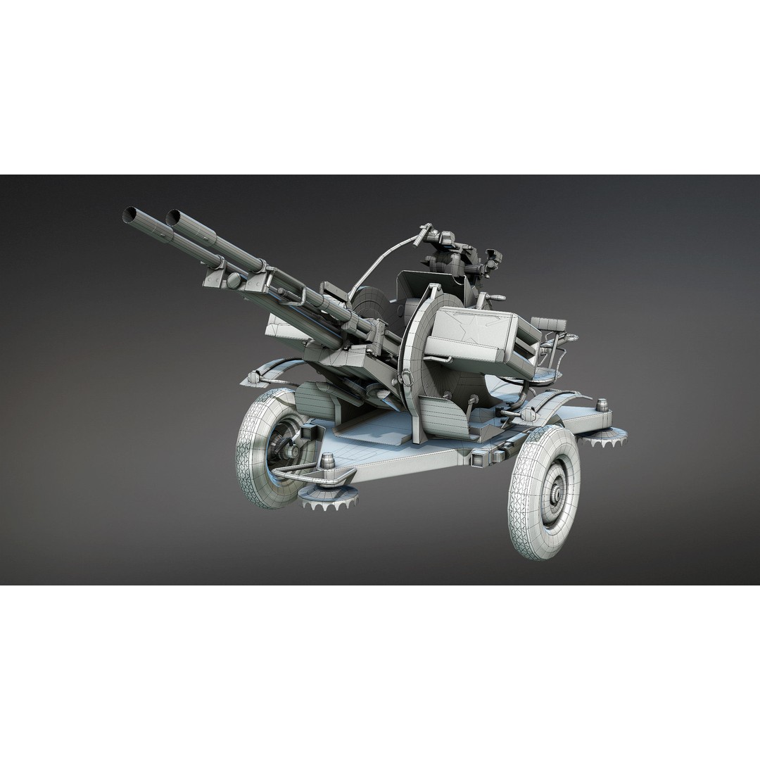 ZU-23-2 Anti-Aircraft Cannon 3D Model – Low Poly Game Asset, FBX - View 20