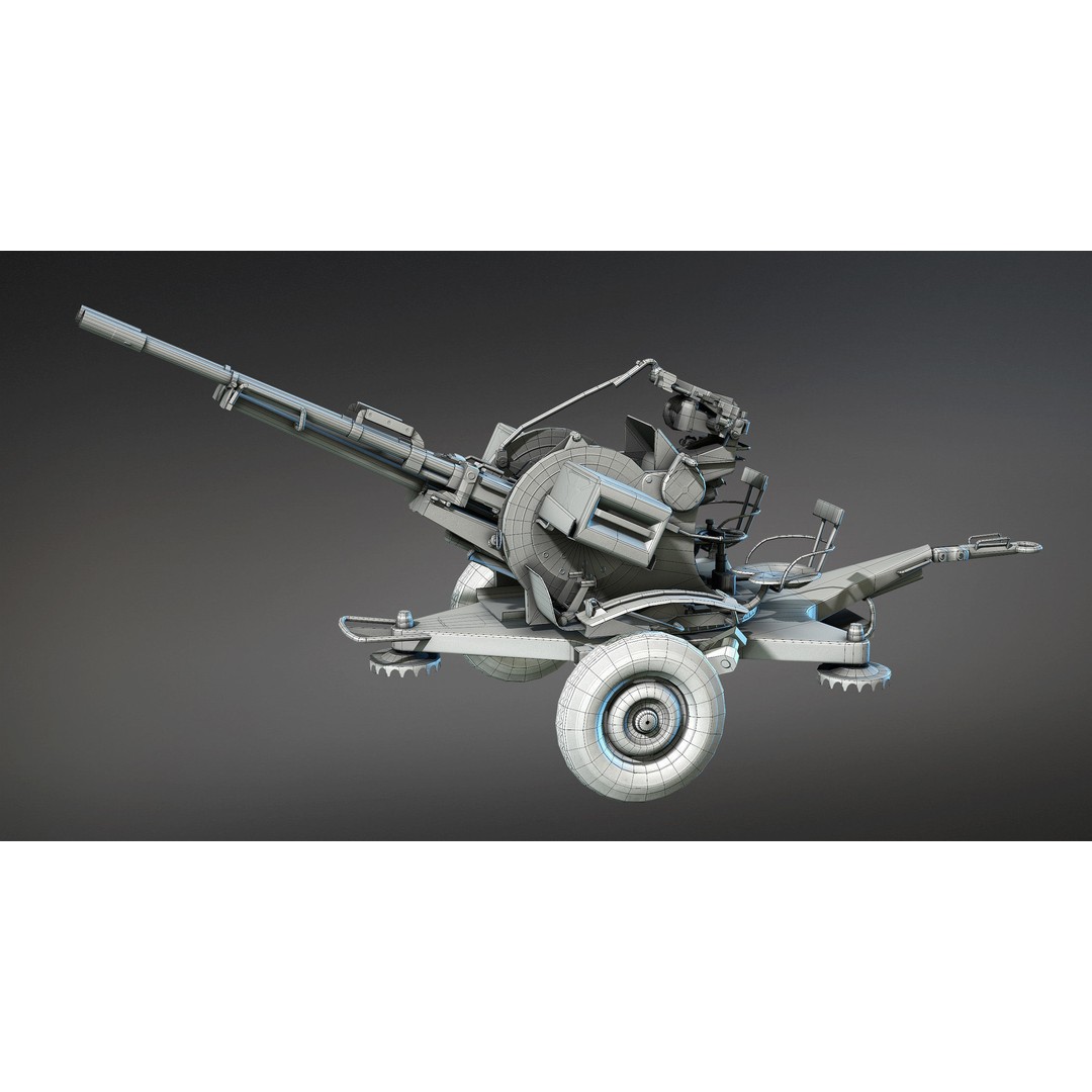 ZU-23-2 Anti-Aircraft Cannon 3D Model – Low Poly Game Asset, FBX - View 21