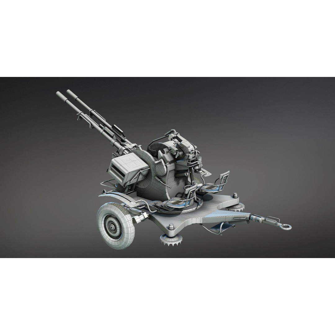 ZU-23-2 Anti-Aircraft Cannon 3D Model – Low Poly Game Asset, FBX - View 22