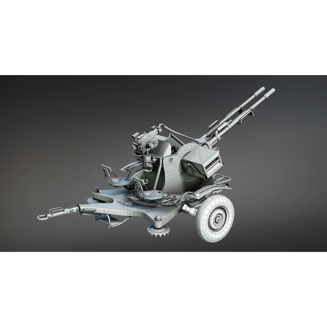 ZU-23-2 Anti-Aircraft Cannon 3D Model – Low Poly Game Asset, FBX - View 23