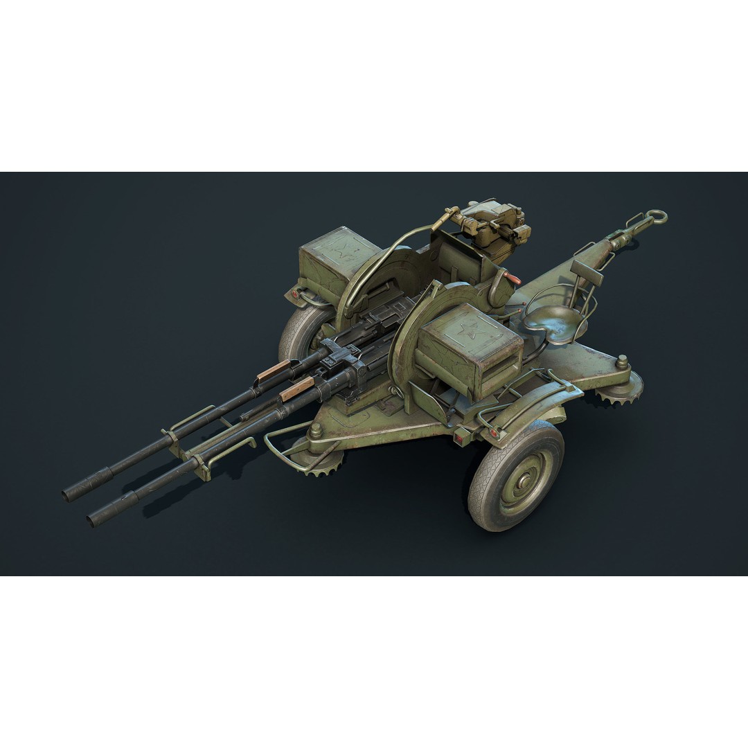 ZU-23-2 Anti-Aircraft Cannon 3D Model – Low Poly Game Asset, FBX - View 3