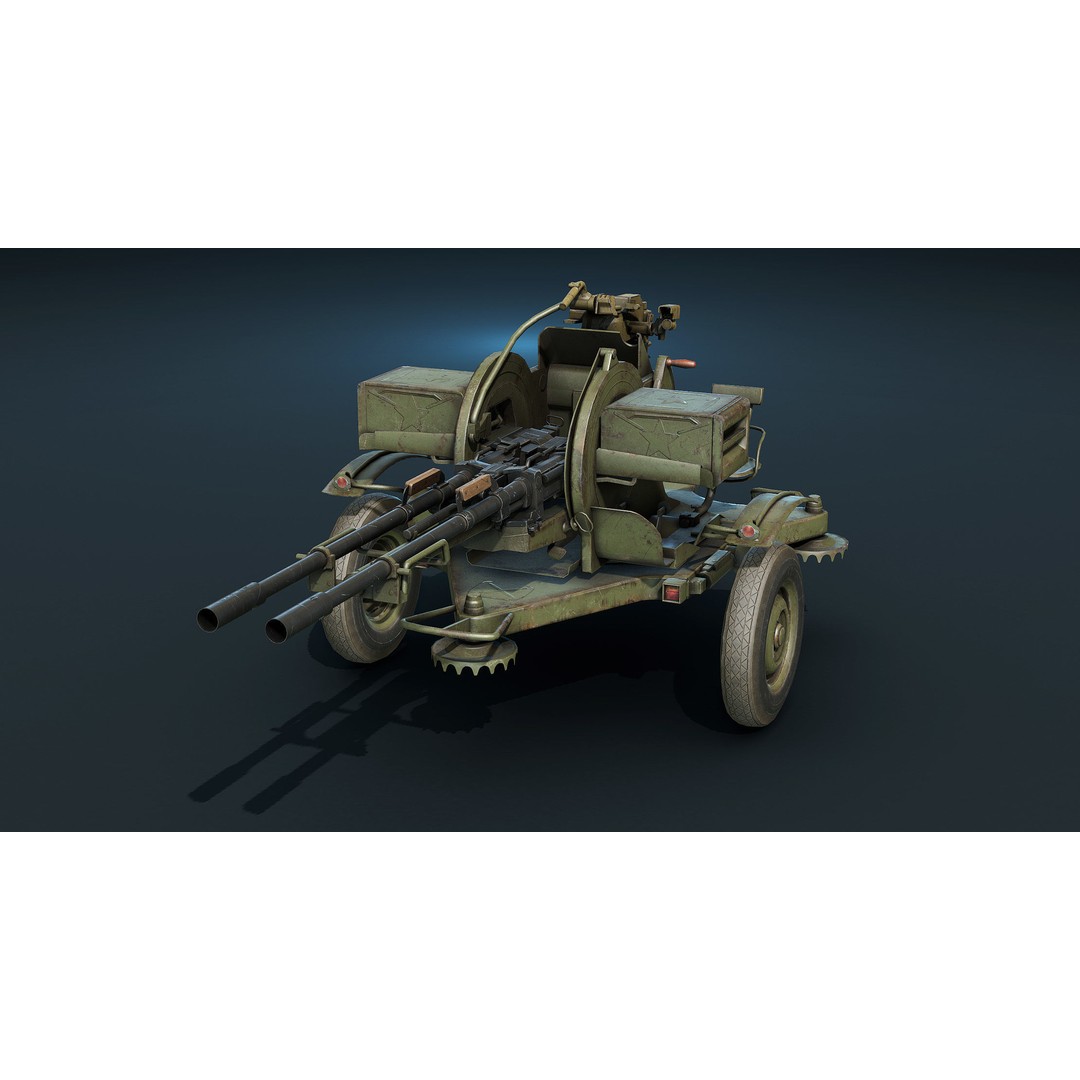 ZU-23-2 Anti-Aircraft Cannon 3D Model – Low Poly Game Asset, FBX - View 4