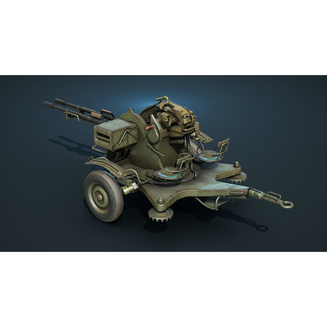 ZU-23-2 Anti-Aircraft Cannon 3D Model – Low Poly Game Asset, FBX - View 5