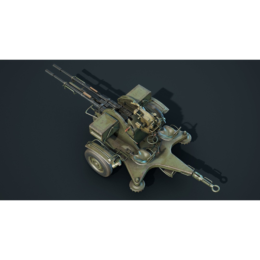 ZU-23-2 Anti-Aircraft Cannon 3D Model – Low Poly Game Asset, FBX - View 6