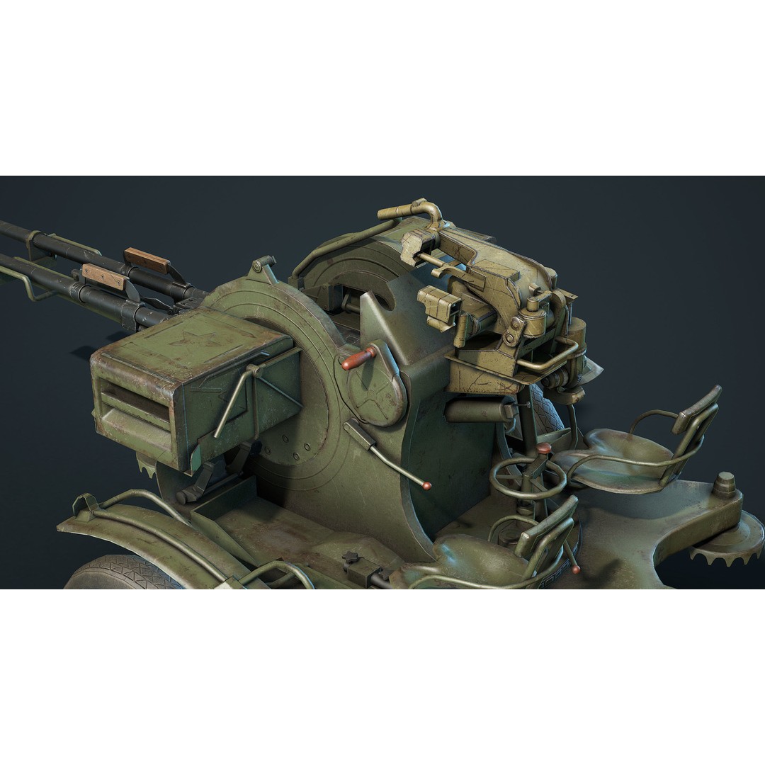 ZU-23-2 Anti-Aircraft Cannon 3D Model – Low Poly Game Asset, FBX - View 7