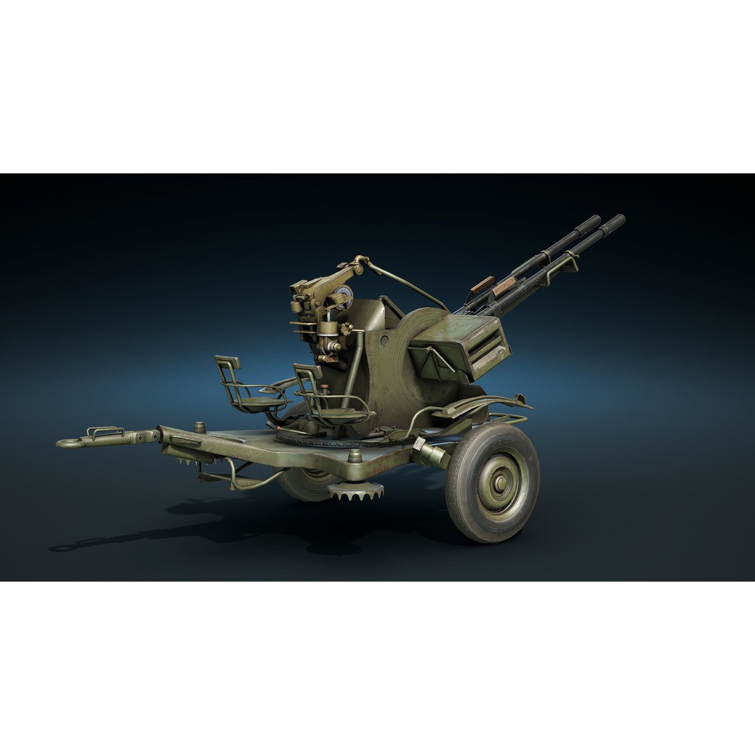ZU-23-2 Anti-Aircraft Cannon 3D Model – Low Poly Game Asset, FBX - View 8