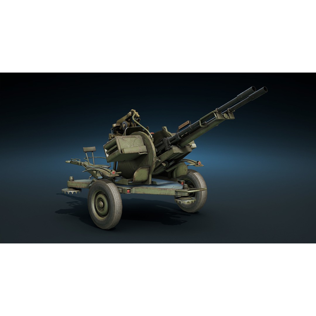 ZU-23-2 Anti-Aircraft Cannon 3D Model – Low Poly Game Asset, FBX - View 9