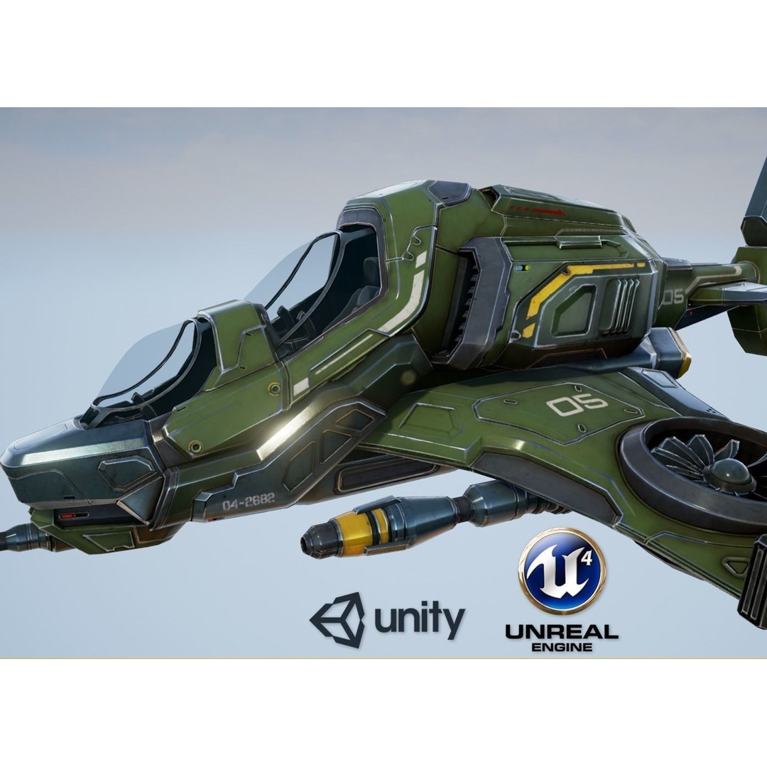 Scout Spaceship 3D Model – Low Poly Game Asset, FBX, Unity, Unreal Engine - View 2