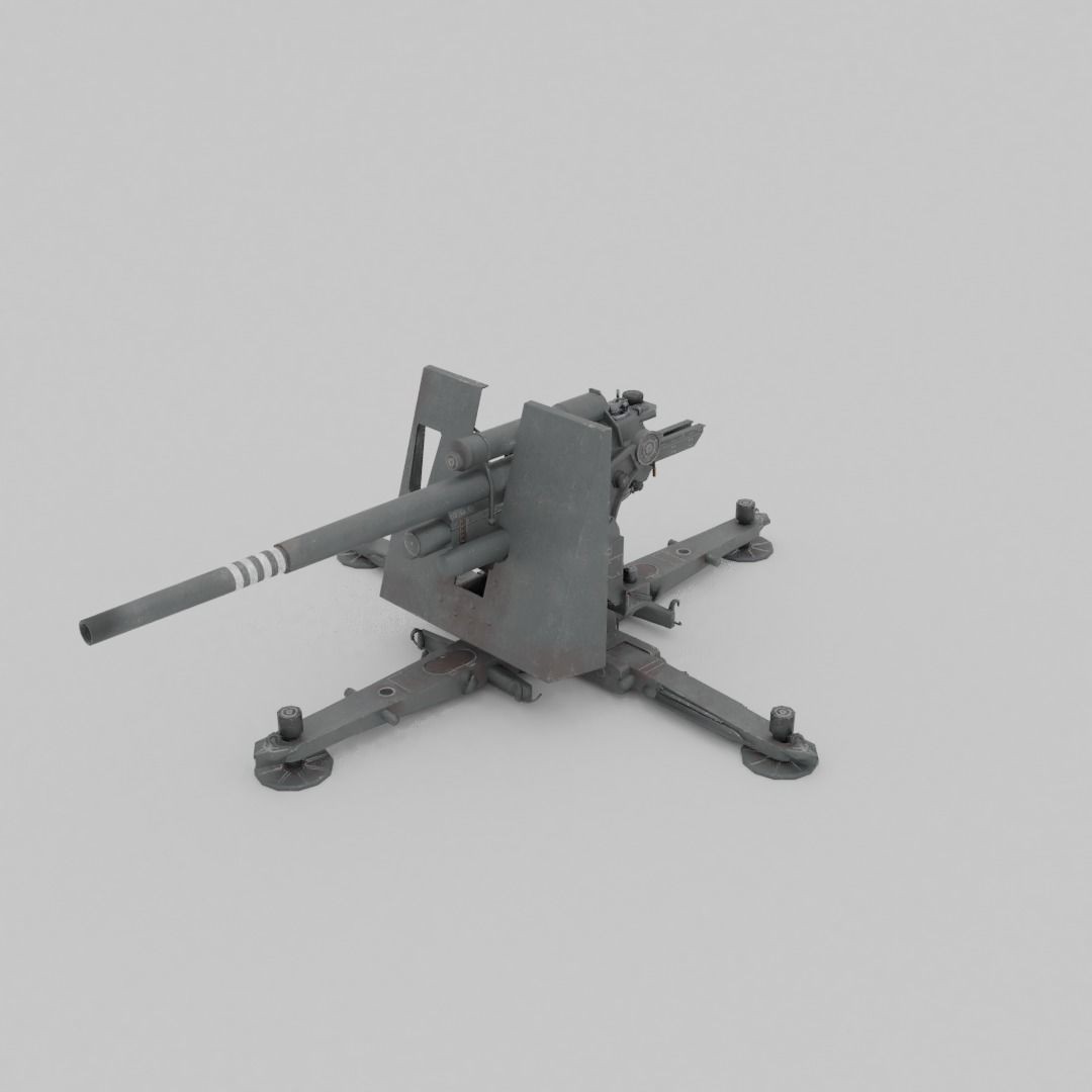 Flak 37 88mm AA-AT Gun 3D Model – Low Poly Military Asset, FBX