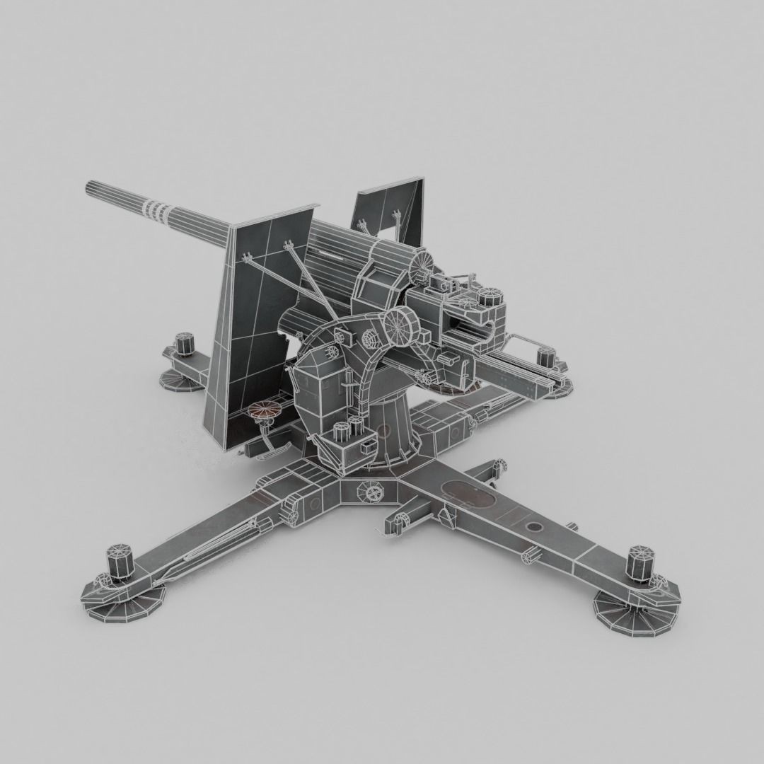 Flak 37 88mm AA-AT Gun 3D Model – Low Poly Military Asset, FBX - View 10
