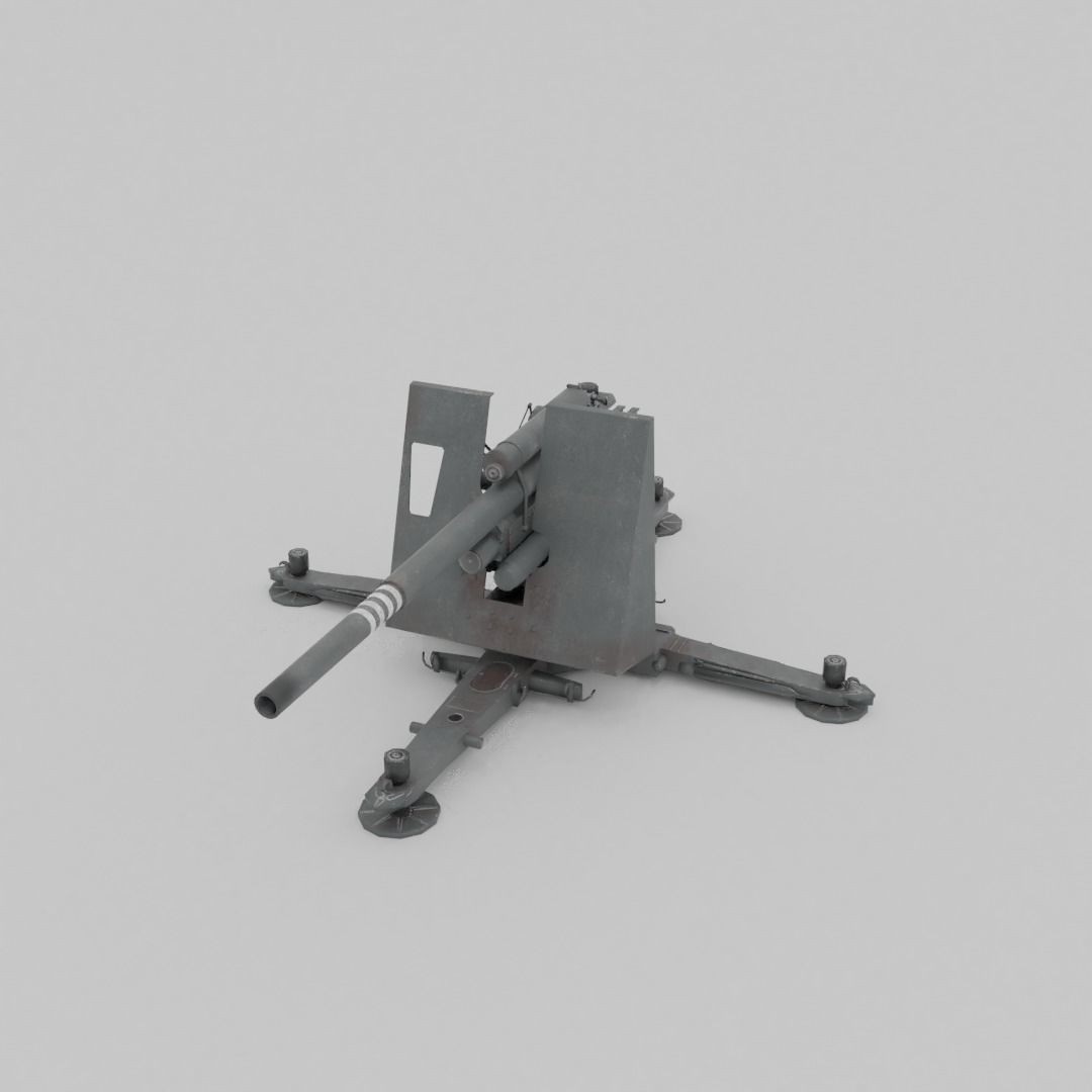 Flak 37 88mm AA-AT Gun 3D Model – Low Poly Military Asset, FBX - View 12