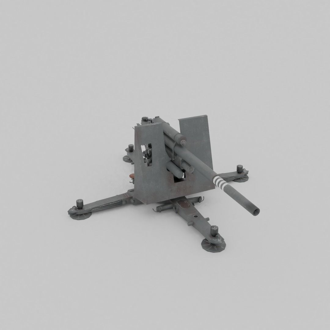 Flak 37 88mm AA-AT Gun 3D Model – Low Poly Military Asset, FBX - View 14