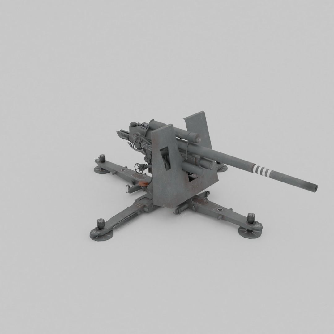 Flak 37 88mm AA-AT Gun 3D Model – Low Poly Military Asset, FBX - View 15