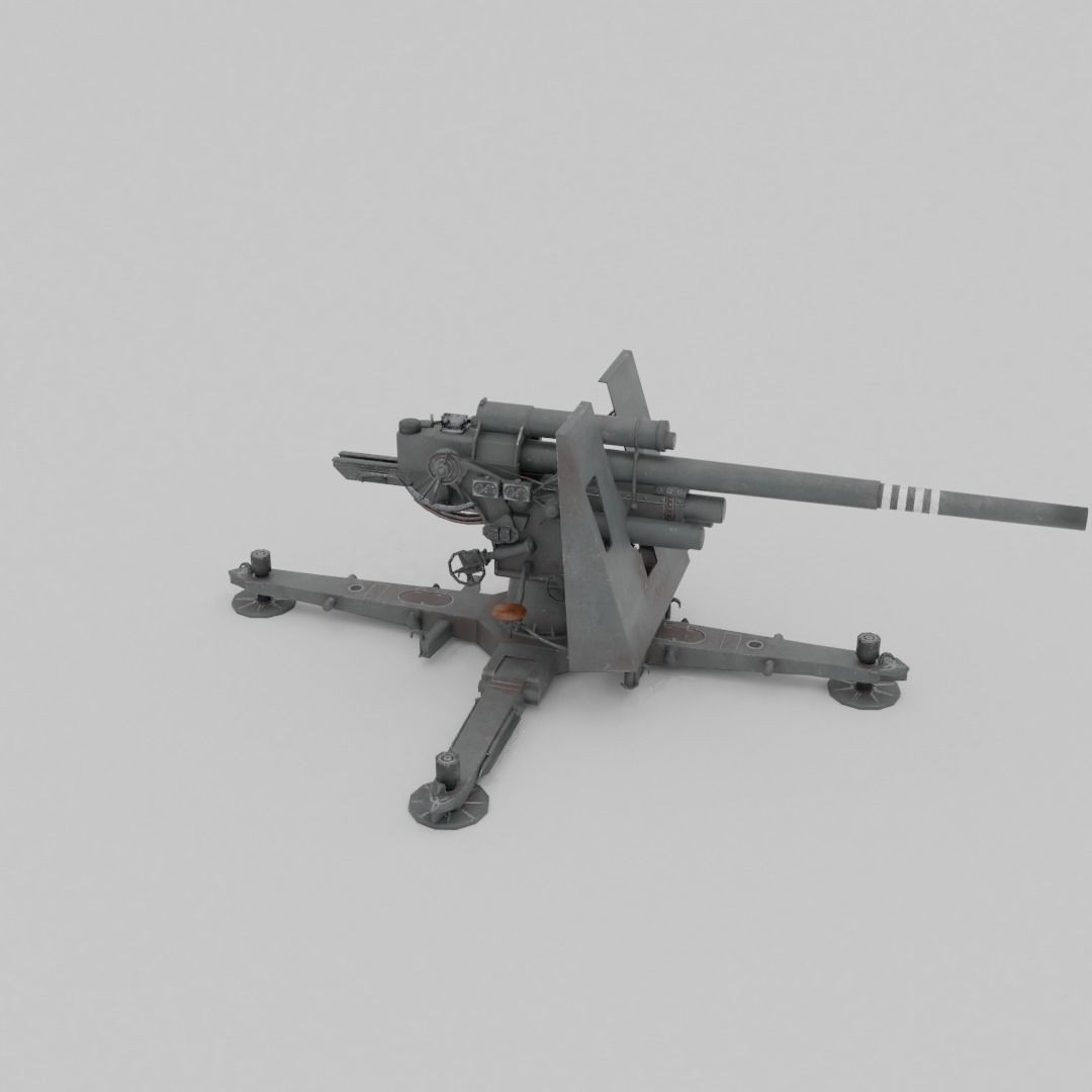 Flak 37 88mm AA-AT Gun 3D Model – Low Poly Military Asset, FBX - View 16