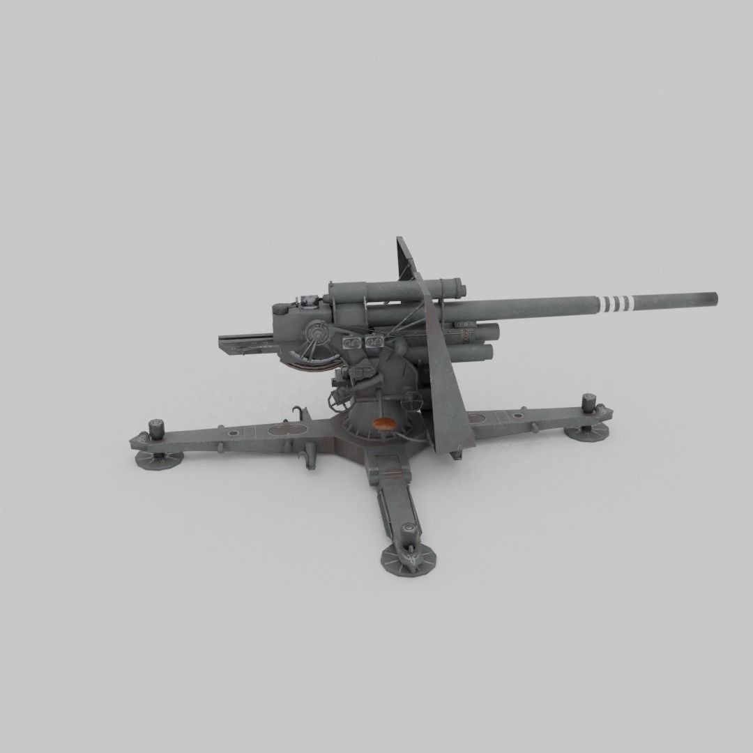 Flak 37 88mm AA-AT Gun 3D Model – Low Poly Military Asset, FBX - View 17