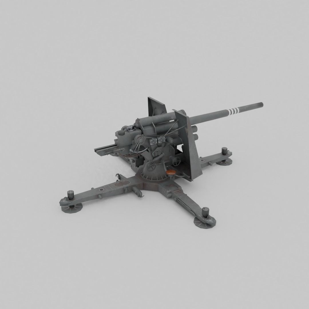Flak 37 88mm AA-AT Gun 3D Model – Low Poly Military Asset, FBX - View 18