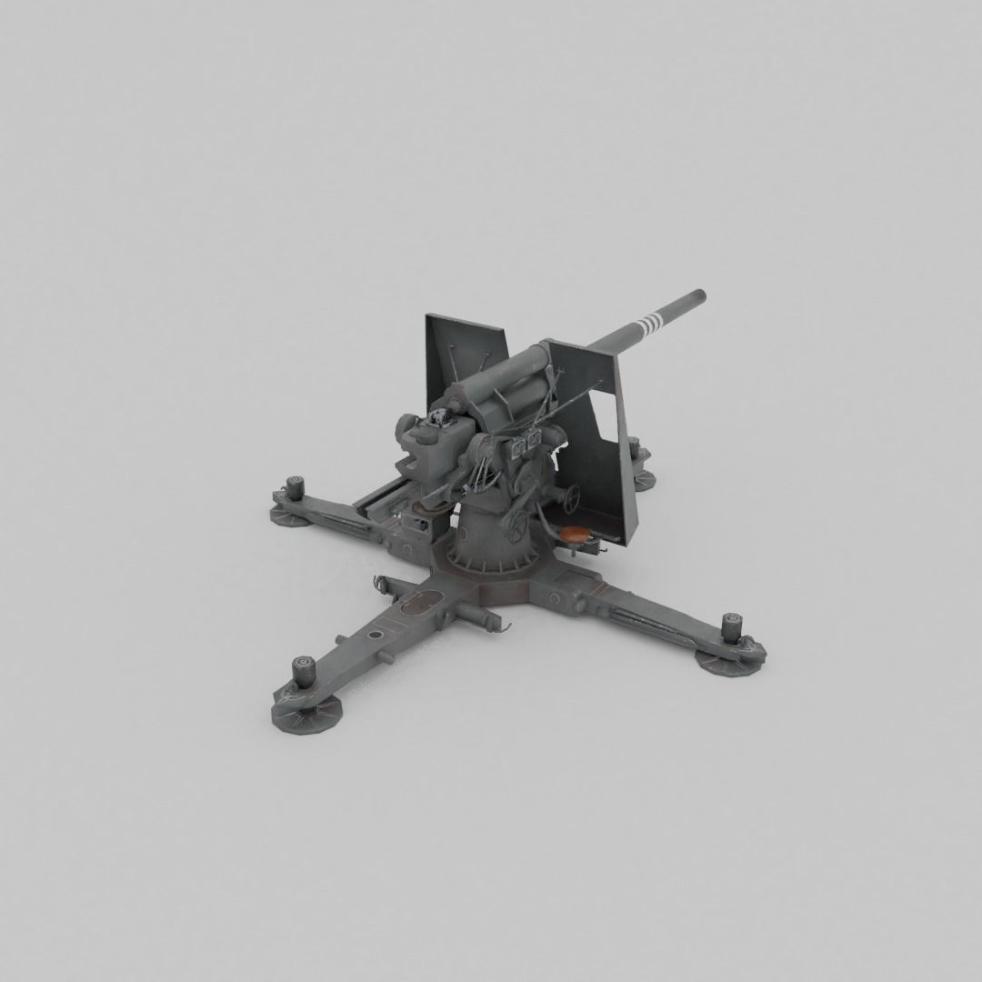 Flak 37 88mm AA-AT Gun 3D Model – Low Poly Military Asset, FBX - View 19