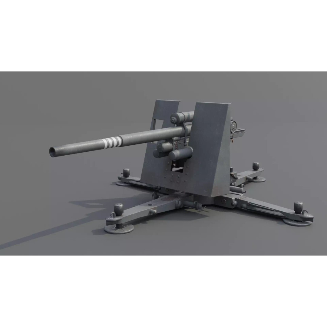 Flak 37 88mm AA-AT Gun 3D Model – Low Poly Military Asset, FBX - View 2