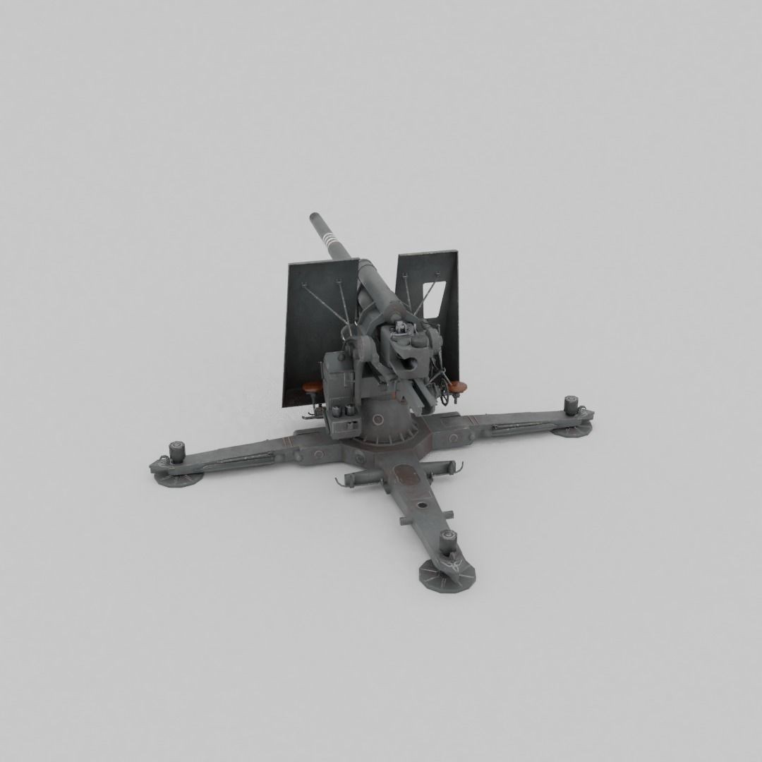 Flak 37 88mm AA-AT Gun 3D Model – Low Poly Military Asset, FBX - View 21
