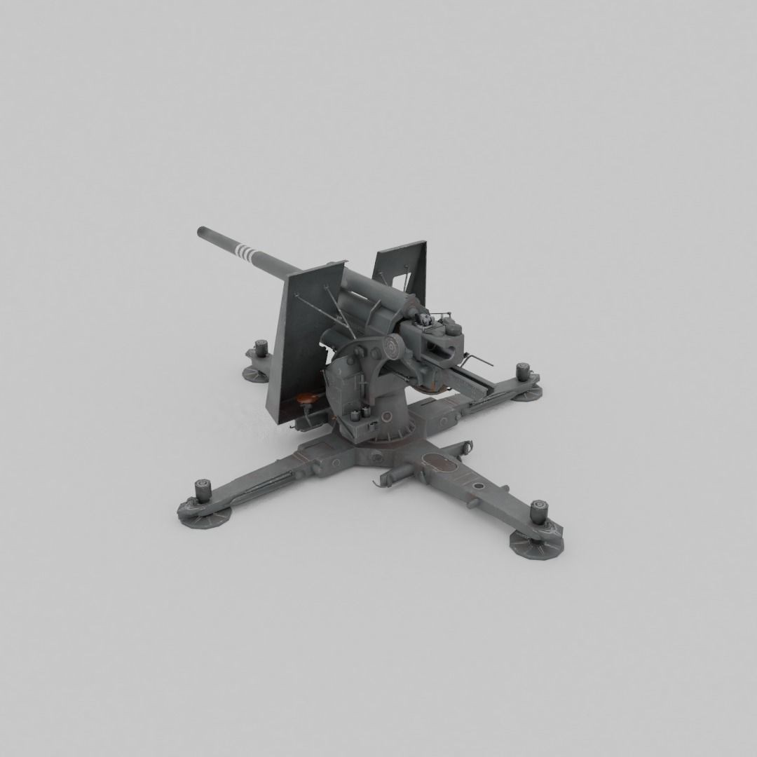 Flak 37 88mm AA-AT Gun 3D Model – Low Poly Military Asset, FBX - View 22