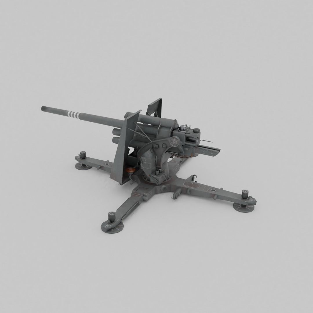 Flak 37 88mm AA-AT Gun 3D Model – Low Poly Military Asset, FBX - View 23