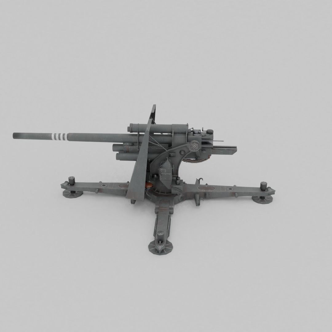 Flak 37 88mm AA-AT Gun 3D Model – Low Poly Military Asset, FBX - View 24