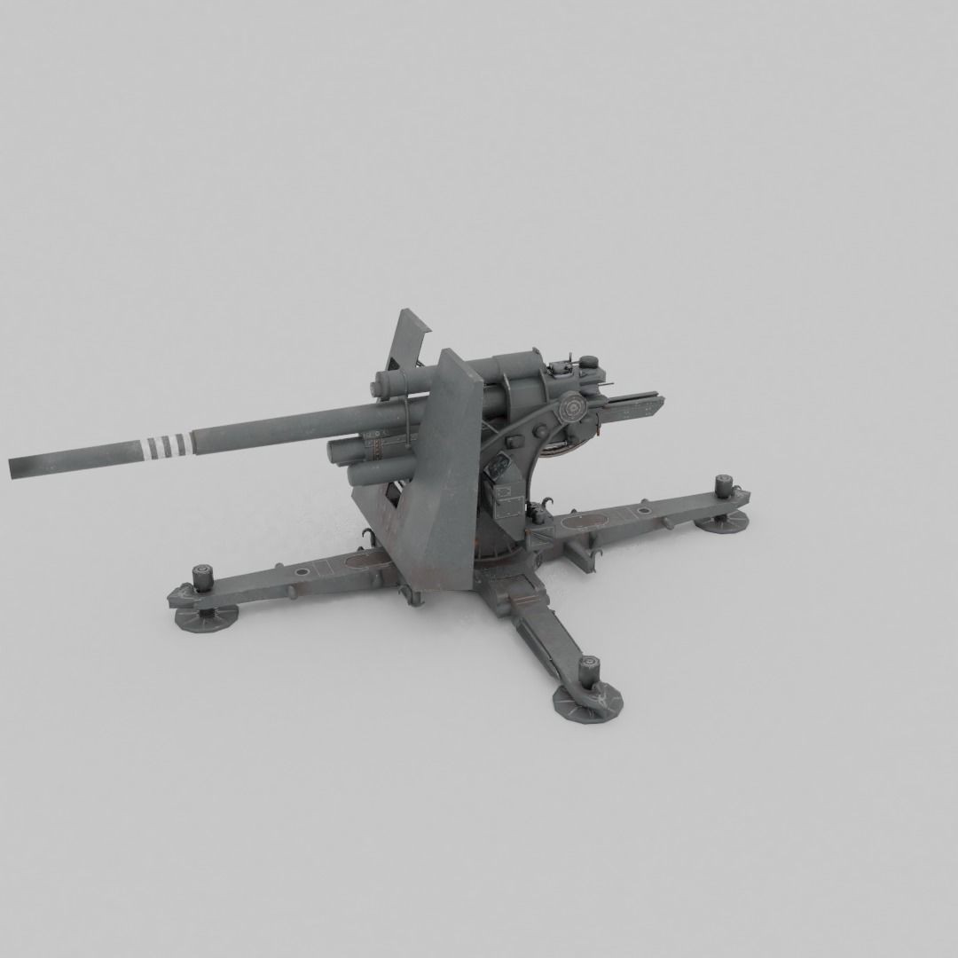Flak 37 88mm AA-AT Gun 3D Model – Low Poly Military Asset, FBX - View 25