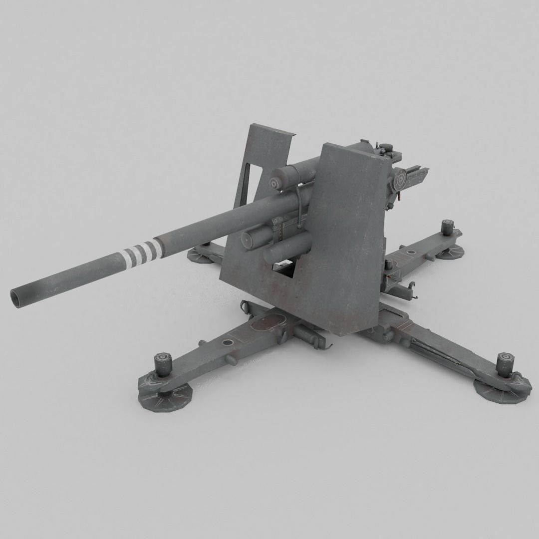 Flak 37 88mm AA-AT Gun 3D Model – Low Poly Military Asset, FBX - View 3