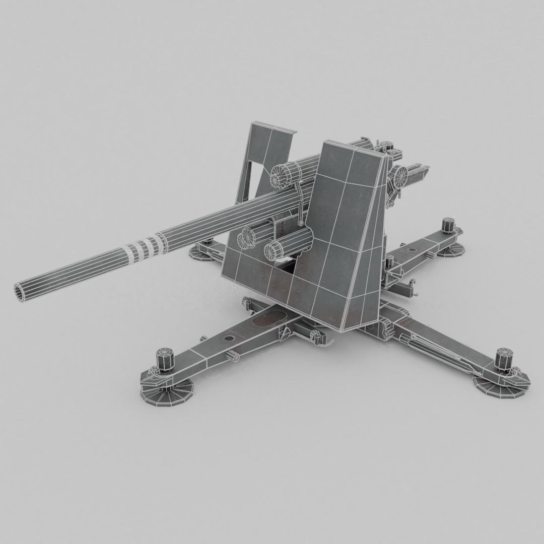 Flak 37 88mm AA-AT Gun 3D Model – Low Poly Military Asset, FBX - View 4