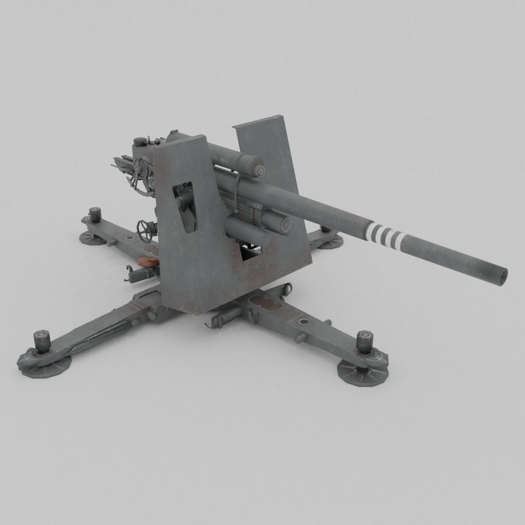 Flak 37 88mm AA-AT Gun 3D Model – Low Poly Military Asset, FBX - View 5