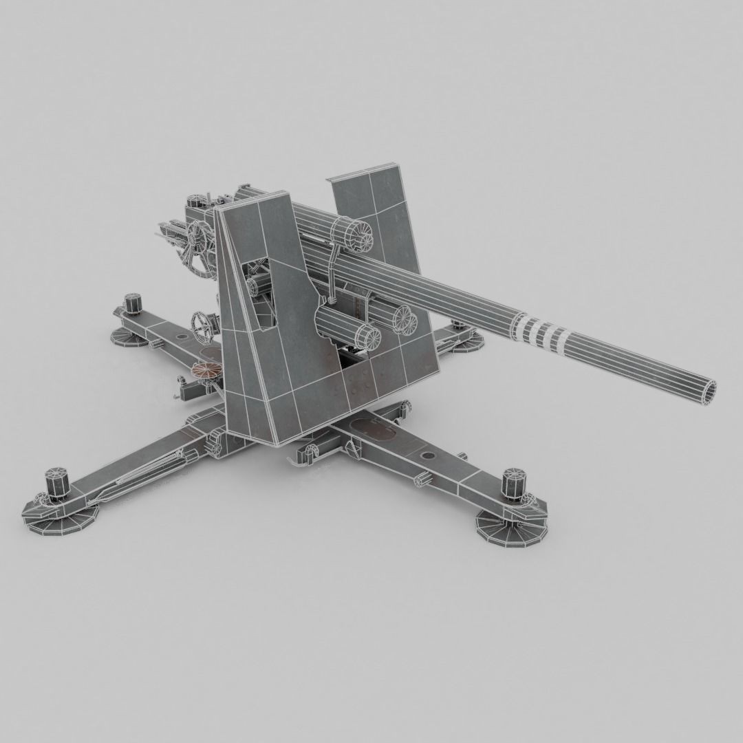 Flak 37 88mm AA-AT Gun 3D Model – Low Poly Military Asset, FBX - View 6