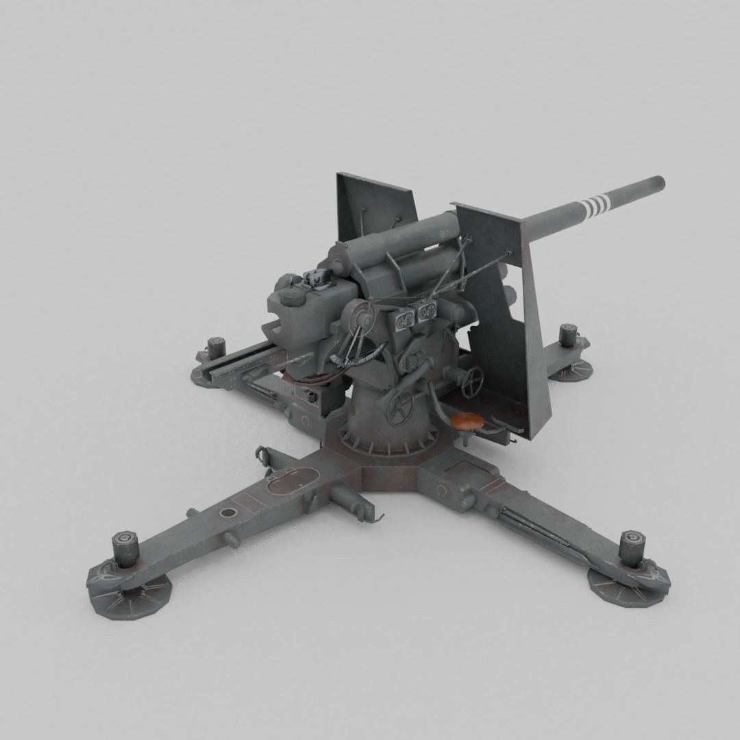 Flak 37 88mm AA-AT Gun 3D Model – Low Poly Military Asset, FBX - View 7