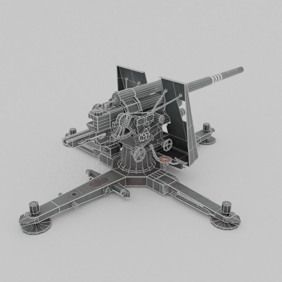 Flak 37 88mm AA-AT Gun 3D Model – Low Poly Military Asset, FBX - View 8