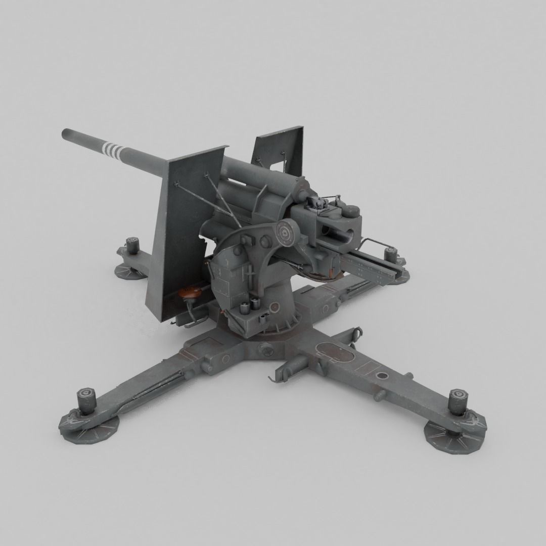 Flak 37 88mm AA-AT Gun 3D Model – Low Poly Military Asset, FBX - View 9