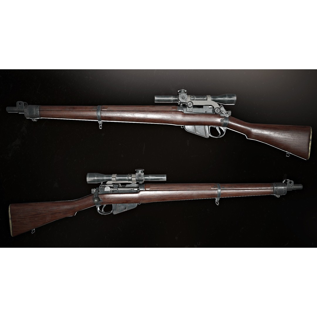 Lee-Enfield No4 Rifle 3D Model – Low Poly Game Asset, FBX, OBJ, Rigged - View 11