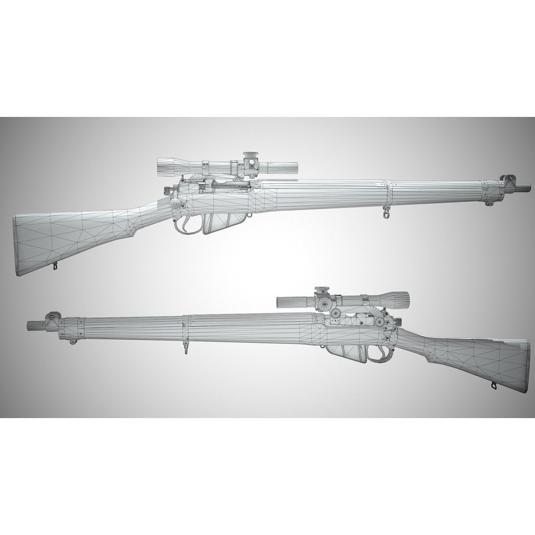Lee-Enfield No4 Rifle 3D Model – Low Poly Game Asset, FBX, OBJ, Rigged - View 13